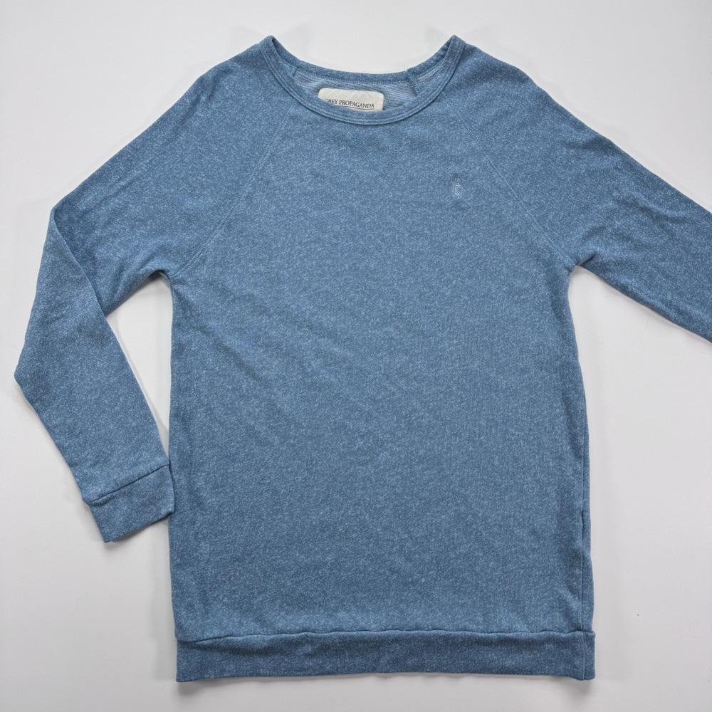 OBEY Lightweight Crew Neck Sweatshirt Embroidered‎ Logo Womens Small Teal Blue
